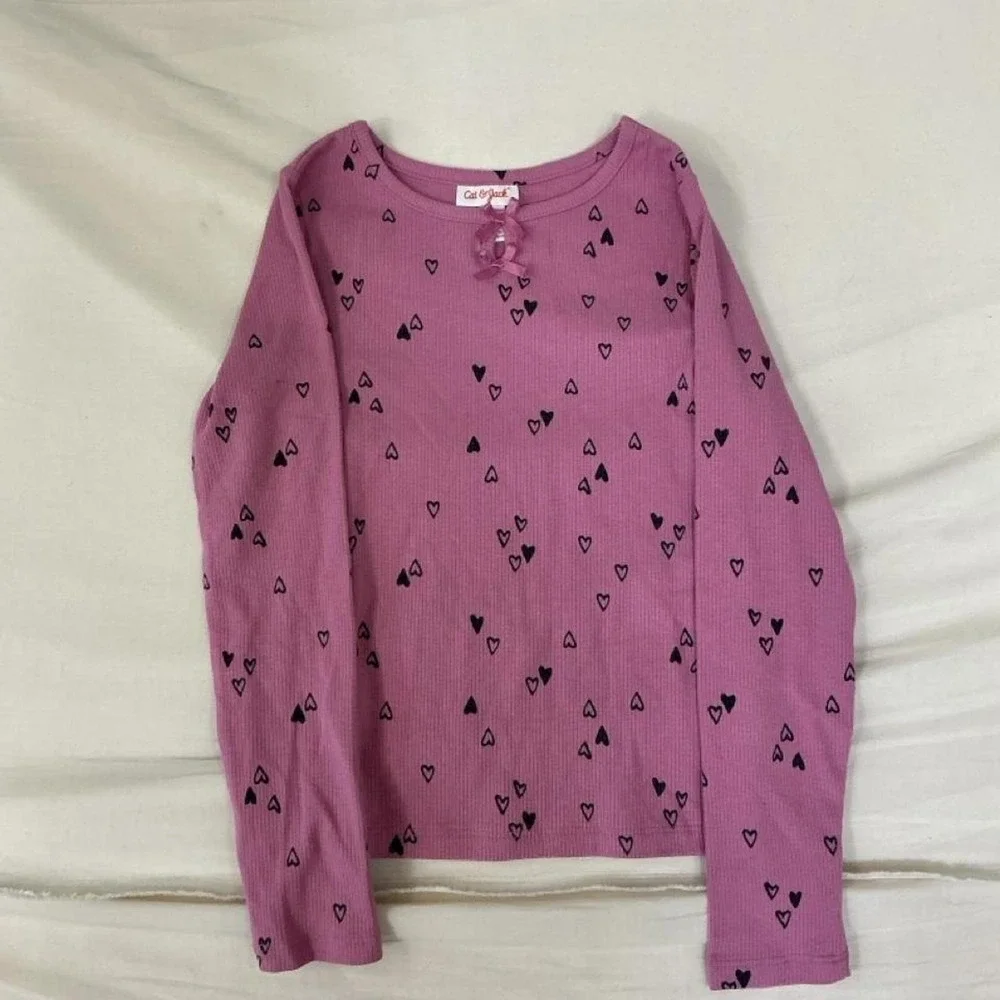 Cute Cat & Jack girls long sleeve ribbed top in a dusty pink/mauve color